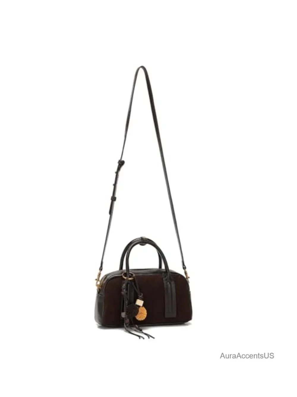 Vintage Suede Boston Bag Retro Top Handle Satchel with Crossbody Strap